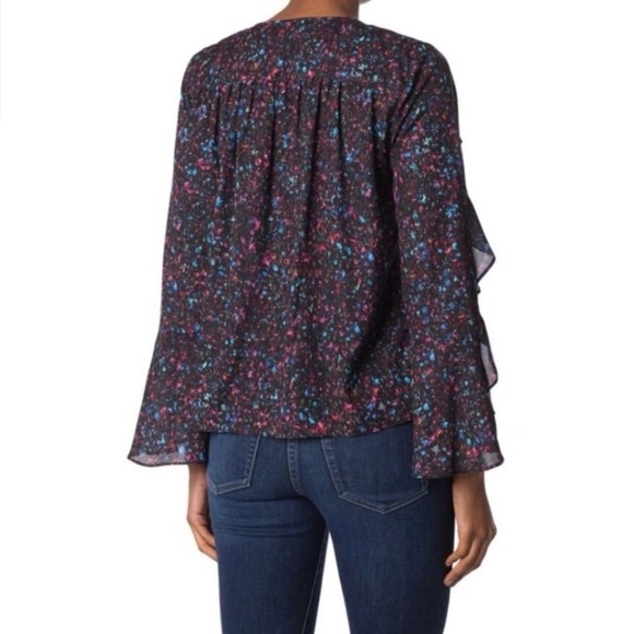 PARKER Flouncy Ruffle Long Sleeve Split Neck Floral Blouse, Mini Ditsy, Small - Picture 2 of 2